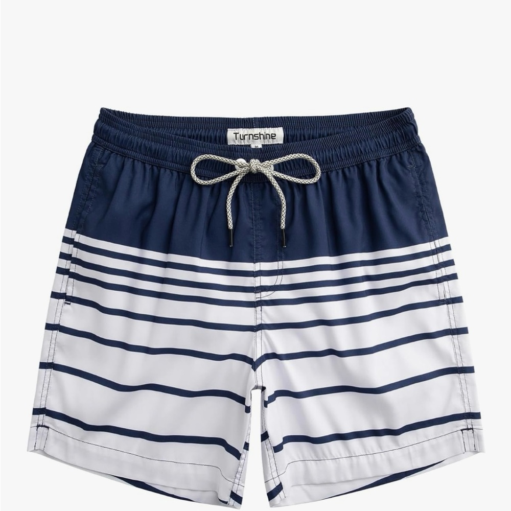 Men's Striped Navy and White Swim Trunks